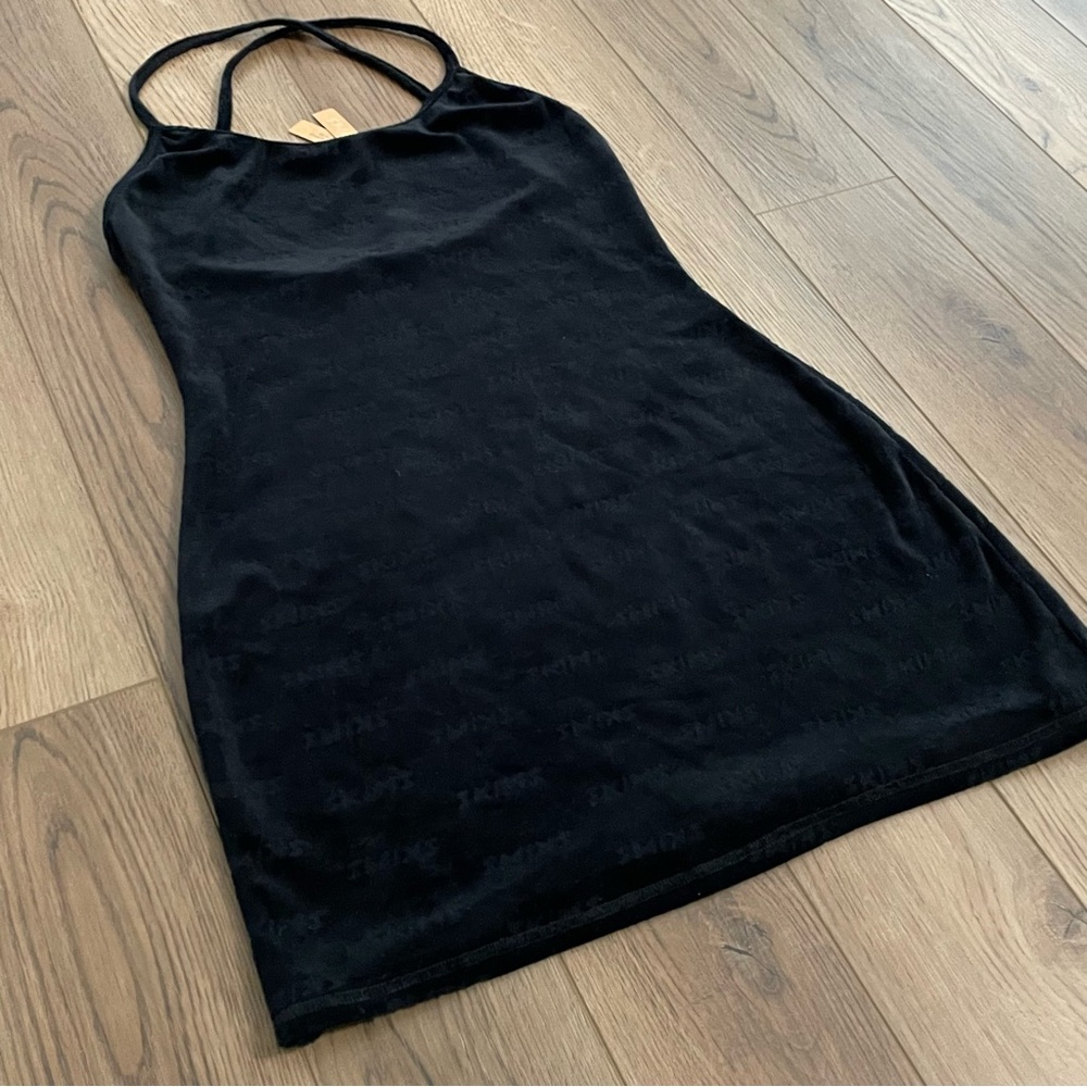 SKIMS Logo Velour Slip Dress Black - Picture 2 of 12